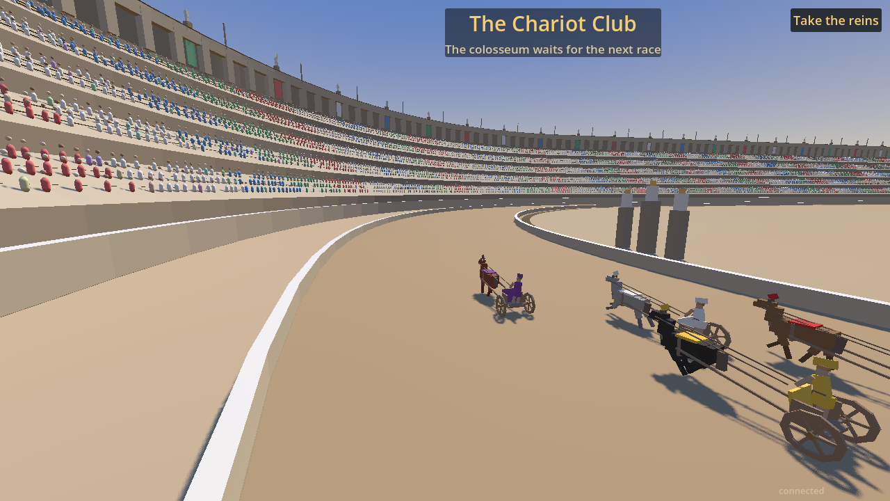 A Roman colosseum with crowded stands and chariots rendered by Godot through WebGPU